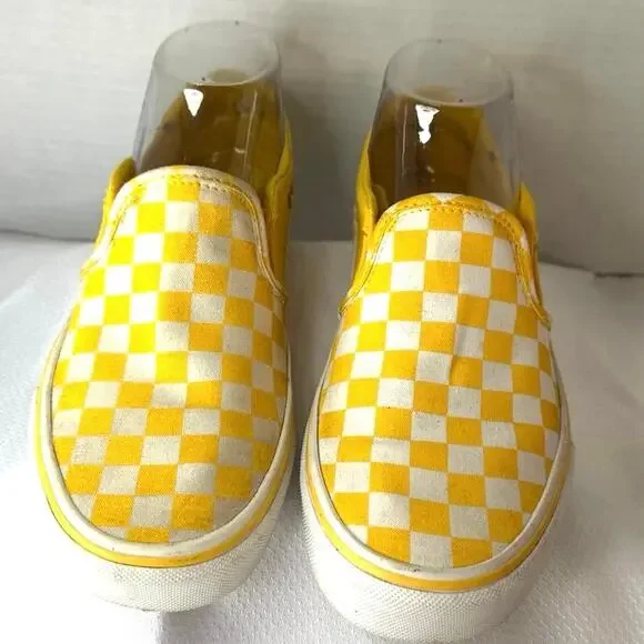VANS Off The Wall Checkerboard Women's Size 7 Slip-On Sneaker Yellow & White - Picture 4 of 7